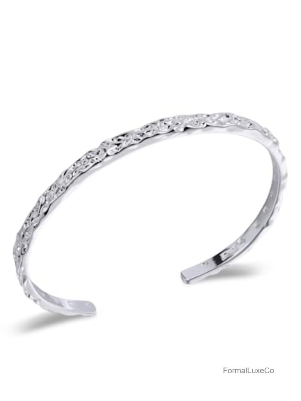 Silver Plated Hammered Texture Adjustable Cuff Bracelet Boho Chic